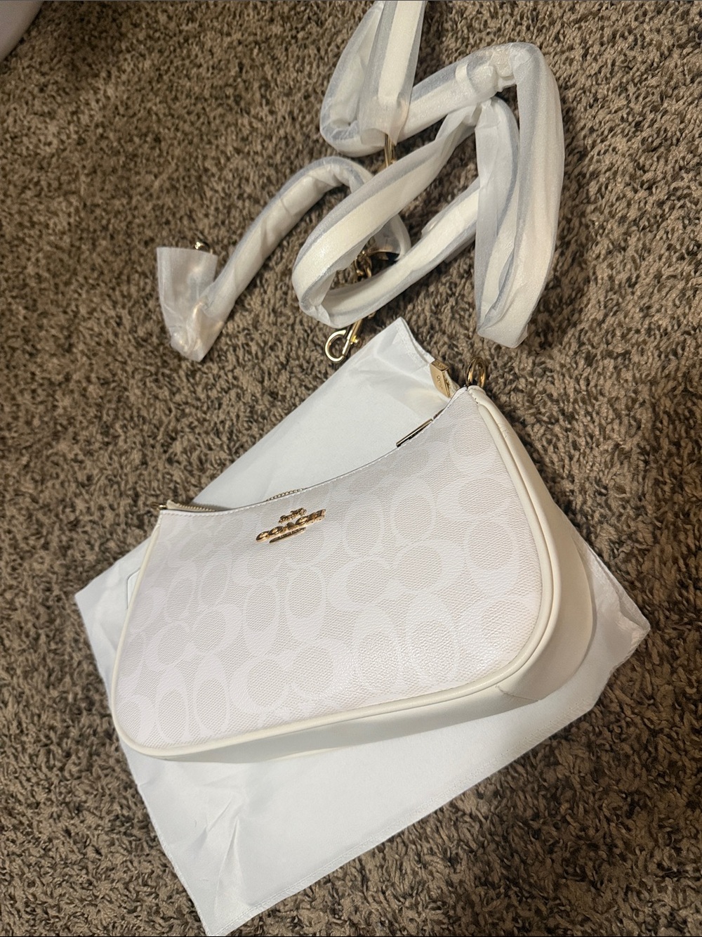 Coach Cream Signature Hobo with Gold Hardware